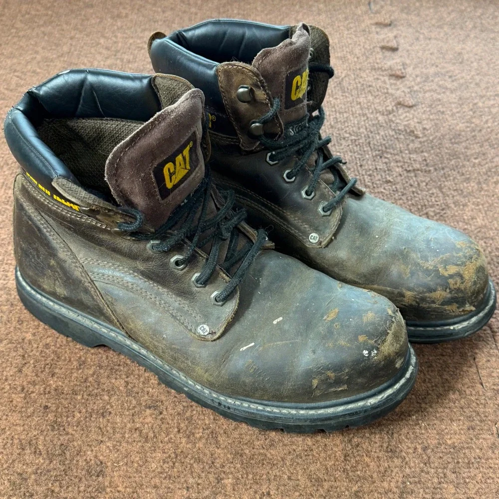 Caterpillar Mens Steel Toe Work Boots Brown Leather Walking Machines ASTM 10.5 M